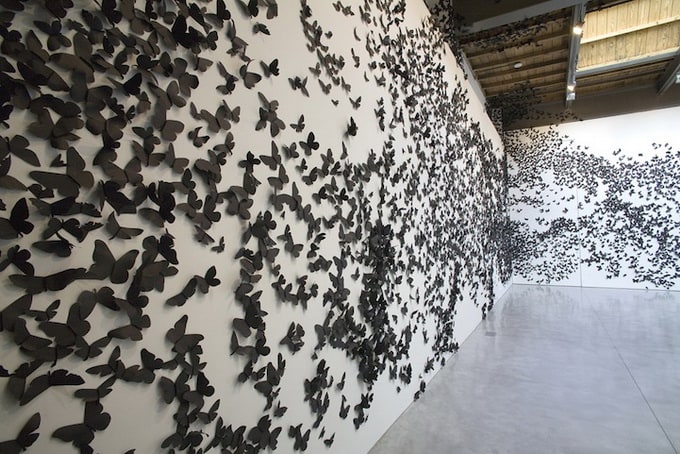 "Black Cloud" Thousands of Black Paper Moths on Gallery Walls CarlosAmorales_2