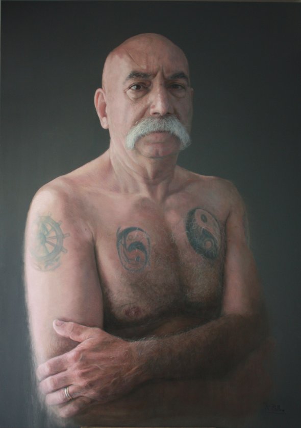 Realistic Portraits by Ruben Belloso lobo-del-mar-sea-dog-belloso-drew-this-portrait-of-an-old-tattooed-sailor-in-2011-a-pastel-on-wood-piece-it-is-190-cm-by-135-cm