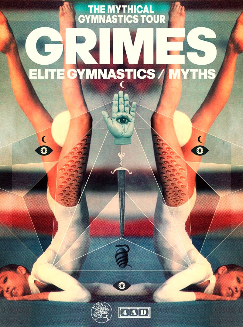 Collages and Covers of famous music albums by Leif Podhajsky grimes-tourposter0-800px_800