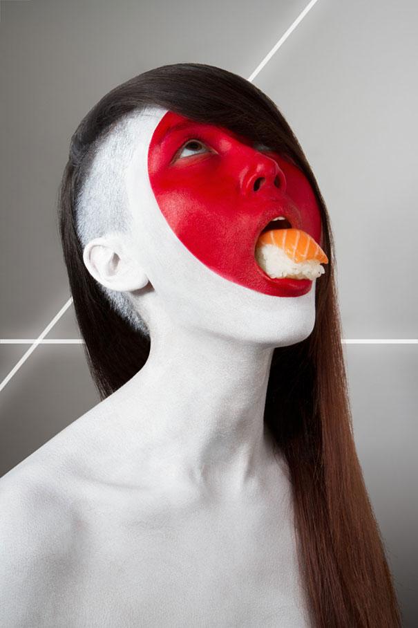 International-Flags-Body-Painted-Models-Eating-Their-National-Foods-4