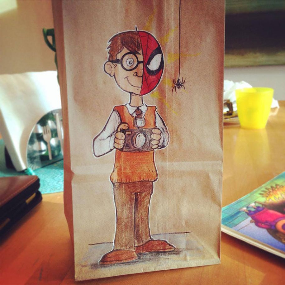 Every Day For The Last 2 Years, This Dad Drew On His First-Grader Son’s Lunch Bags lunch-bag-dad-funny-illustrations-11