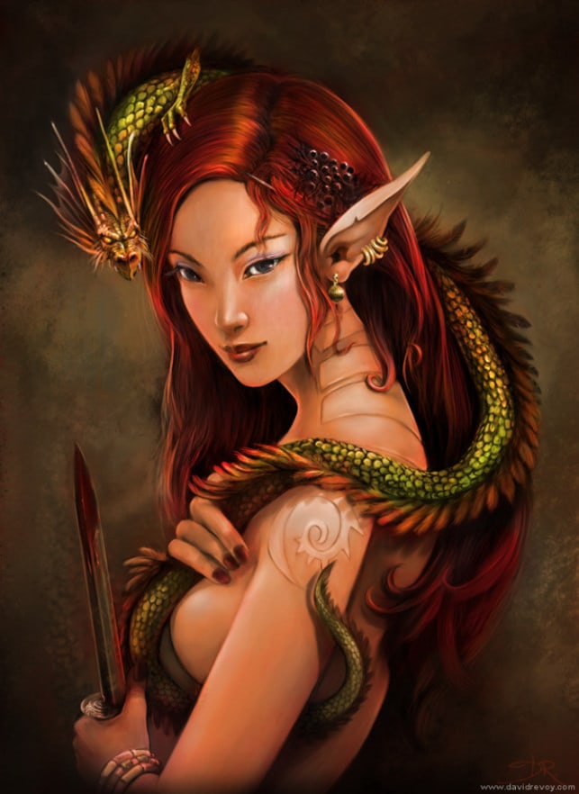 red-hair-elf-girl-woman-dragon-queen-fantasy-art-illustration-painting-643x882
