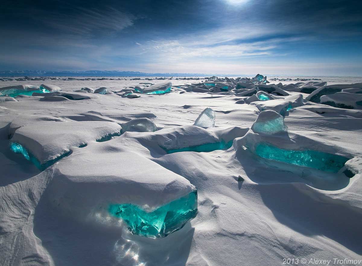 licking the turquoise ice on northern lake baikal, russia