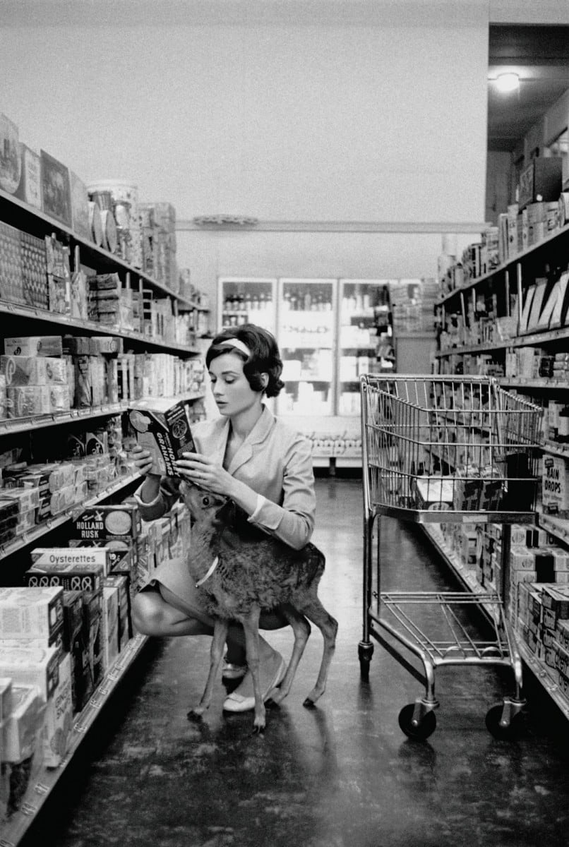 Photos of 38 Rarely Seen Moments of World History audrey hepburn shopping with her pet deer “ip” in beverly hills, ca, 1958