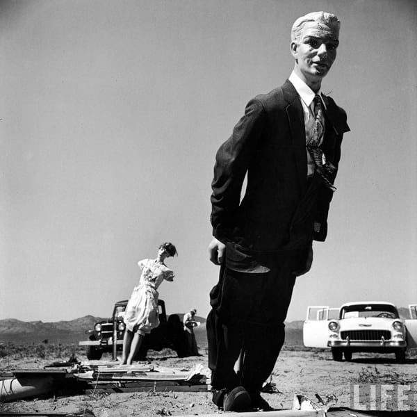 mannequins from an atomic bomb test site in nevada during the mid-50s