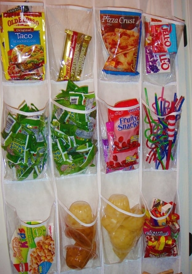 a shoe organizer is perfect for the pantry.