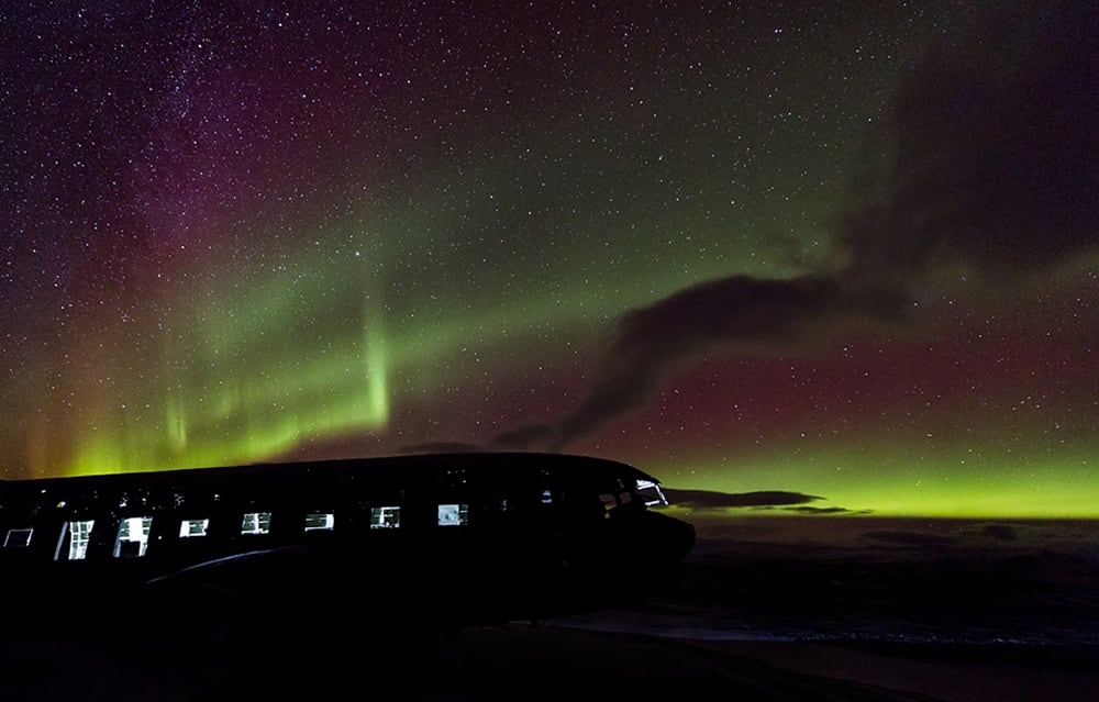 northern lights in sólheimasandur