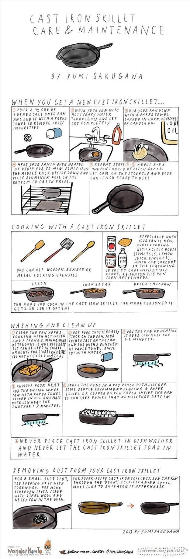 for cooking with and maintaining a cast iron skillet.