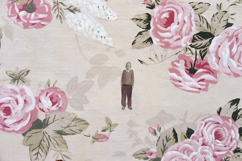 New Vintage Floral Wall Paper Mural by Escif in Madrid, Spain escif_new_mural_madrid_04