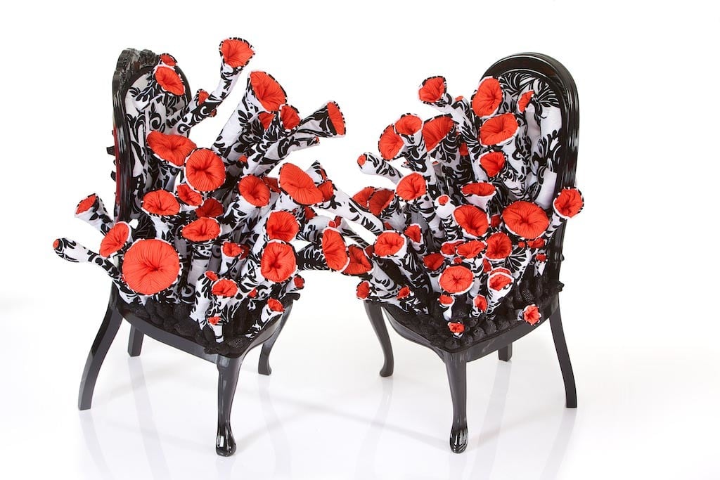 "Infectious Desires": Soft Sculptures Of Chairs Bursting With Organic Life margarita-sampson-anemone-incursions-florence-kiss-kiss-infectious-desires-03-1024x683