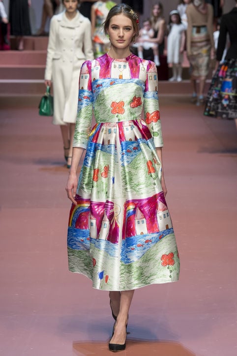 Mother's day 2015: The Dolce & Gabbana Fall 2015 Collection Will Make Want to Call Your Mom dolce-gabbana-fall-2015-childrens-doodle-dress-runway-h724