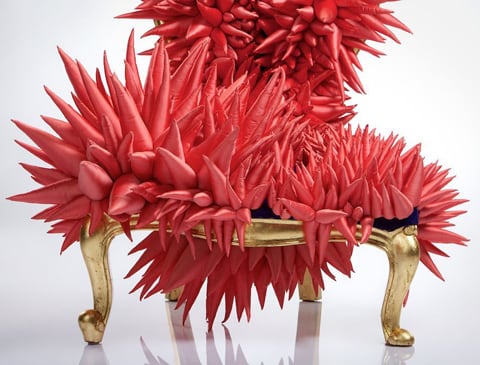 "Infectious Desires": Soft Sculptures Of Chairs Bursting With Organic Life zsa zsa detail front_zpsv706shsr