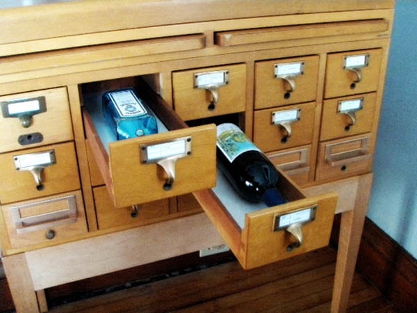 turning library card catalogue into bar stand