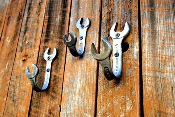 wrenches bent into wall hooks