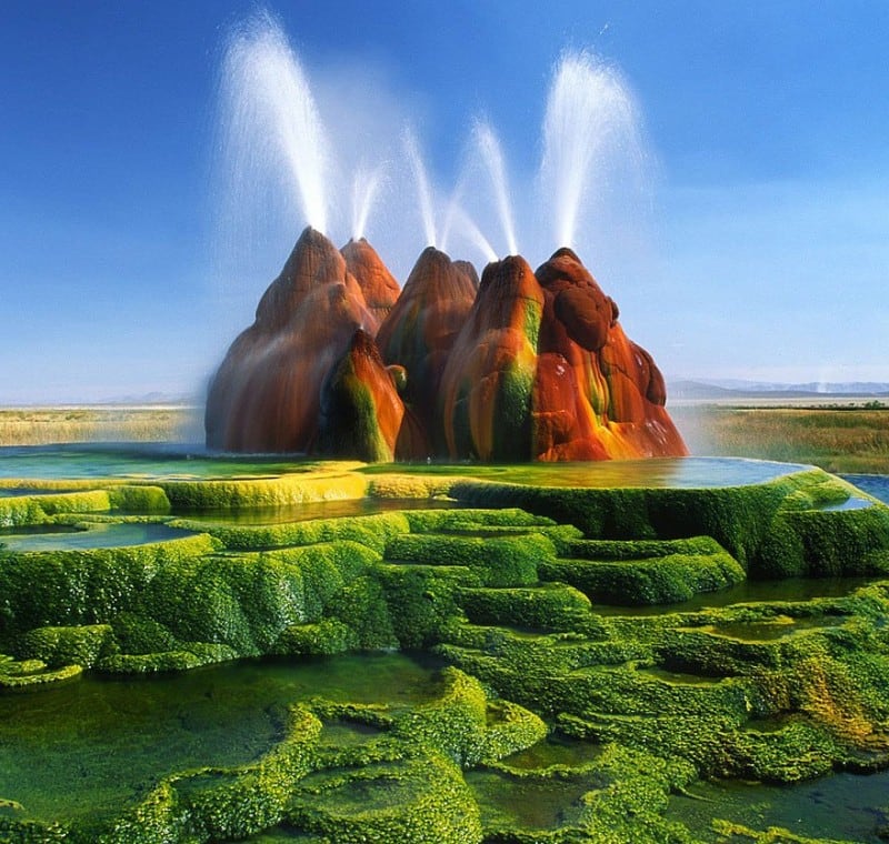 30 Charming Places That Are Hard To Believe Really Exist source: inge johnsson {link: http://fineartamerica.com/products/green-fly-geyser-inge-johnsson-canvas-print.html}
