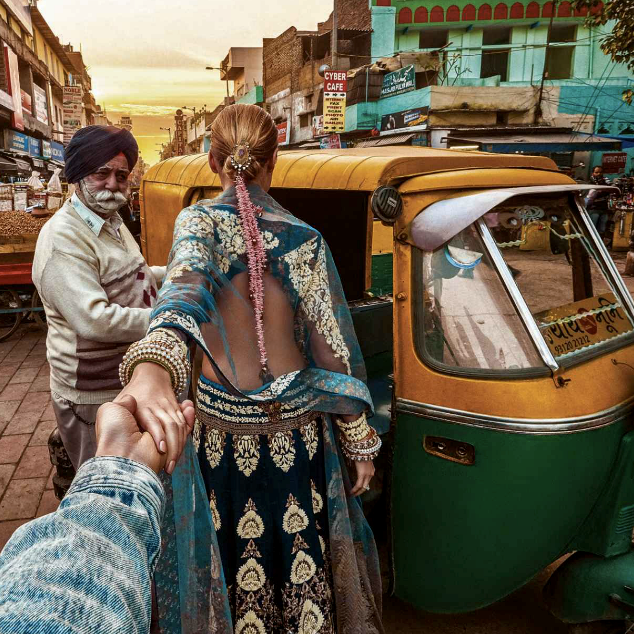 Murad Osmann's 'Follow Me To' For Harper's Bazaar Bride India escape-into-the-alleys-of-paharganj-murad-osmann-anju-modi
