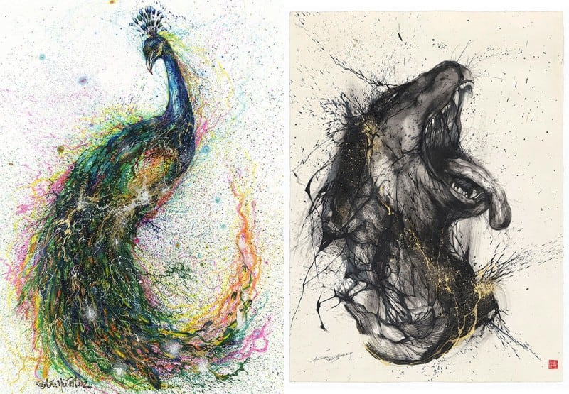 Volcanic Splattered Watercolor Animal Paintings by Hua Tunan tunan-6