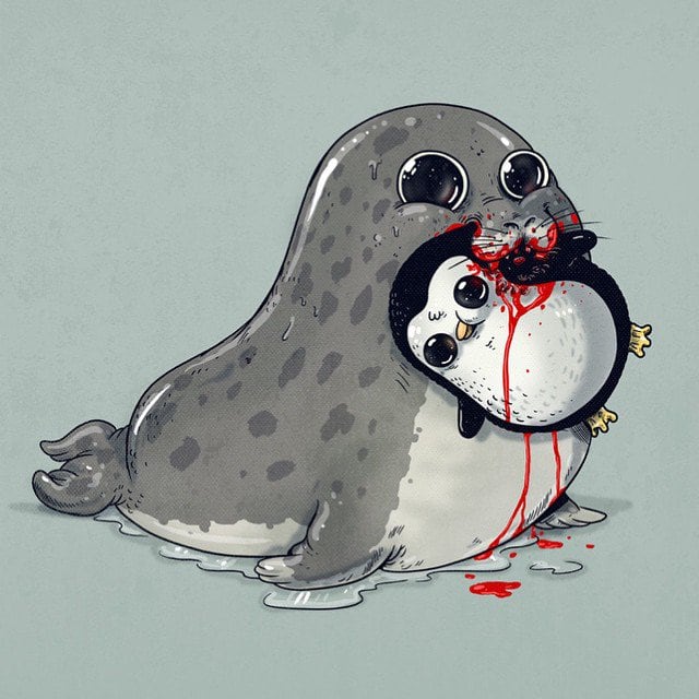 Playful Illustrations Of Cute Predators Devouring Their Smiling Victim alex-solis-adorable-and-morbid-illustrations-of-predators-5