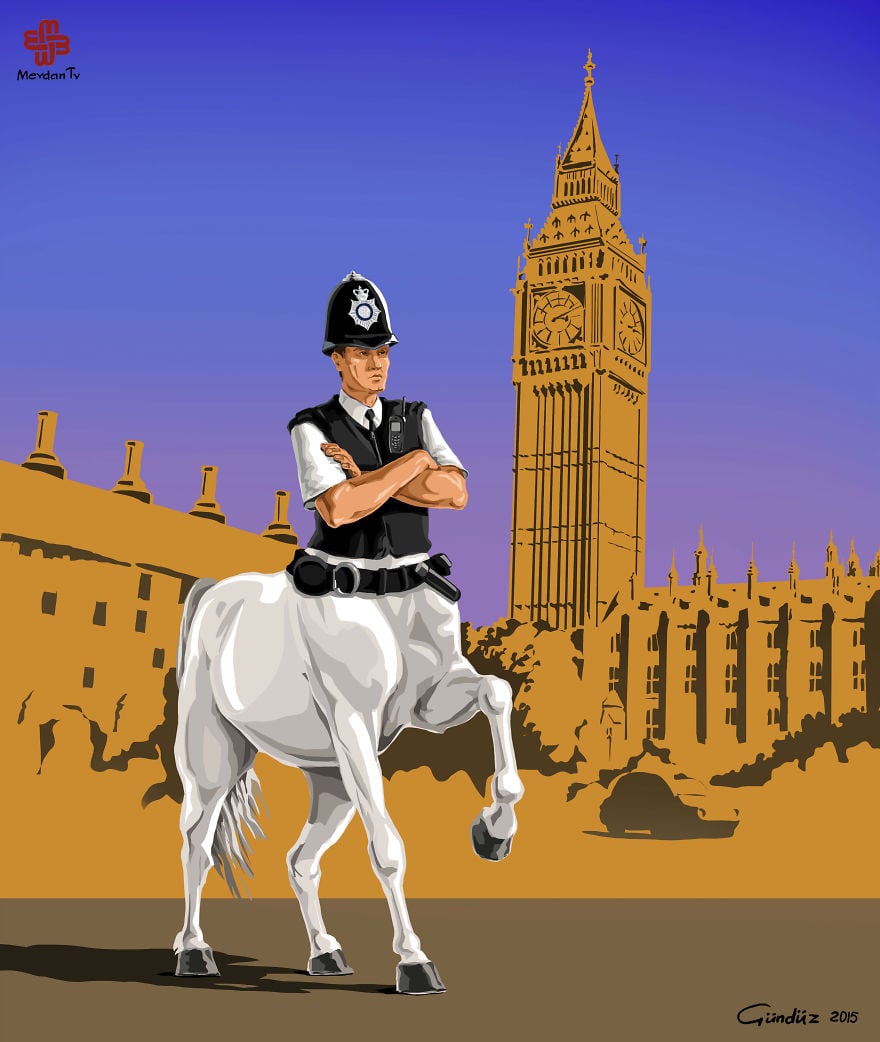 Satirical Illustrations Of Police Forces Around The World By Gunduz Aghayev london-polis__880