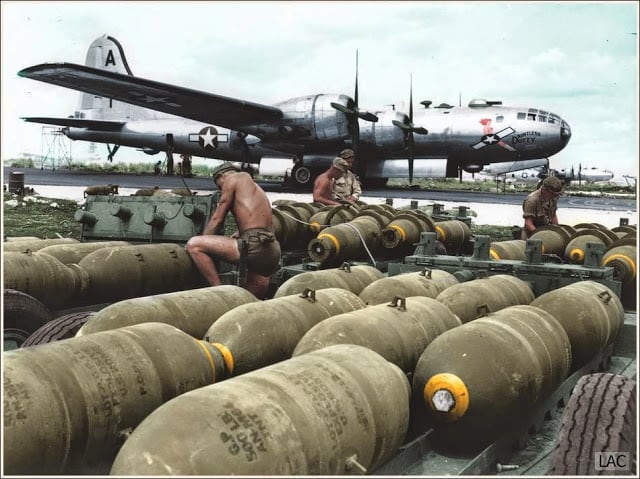 Boeing B-29 Superfortress 42-24592 “Dauntless Dotty” 869th Bomb Squadron, 497th Bomb Group, 73rd Bomb Wing, 20th Air Force. 24th of November 1944. (Source 'Life' Magazine. Colorized by Leo Courvoisier from Argentina)