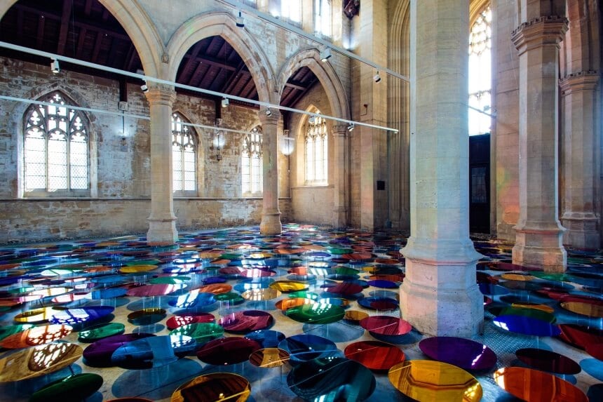 Artist transforms Neo-Gothic Church into a Colorful Space by using Hundreds of Mirrors liz-west-freeyork-11