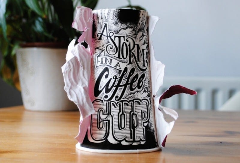 Coffee Time Typographic Art on Discarded Coffee Cups by Rob Draper 2014 01