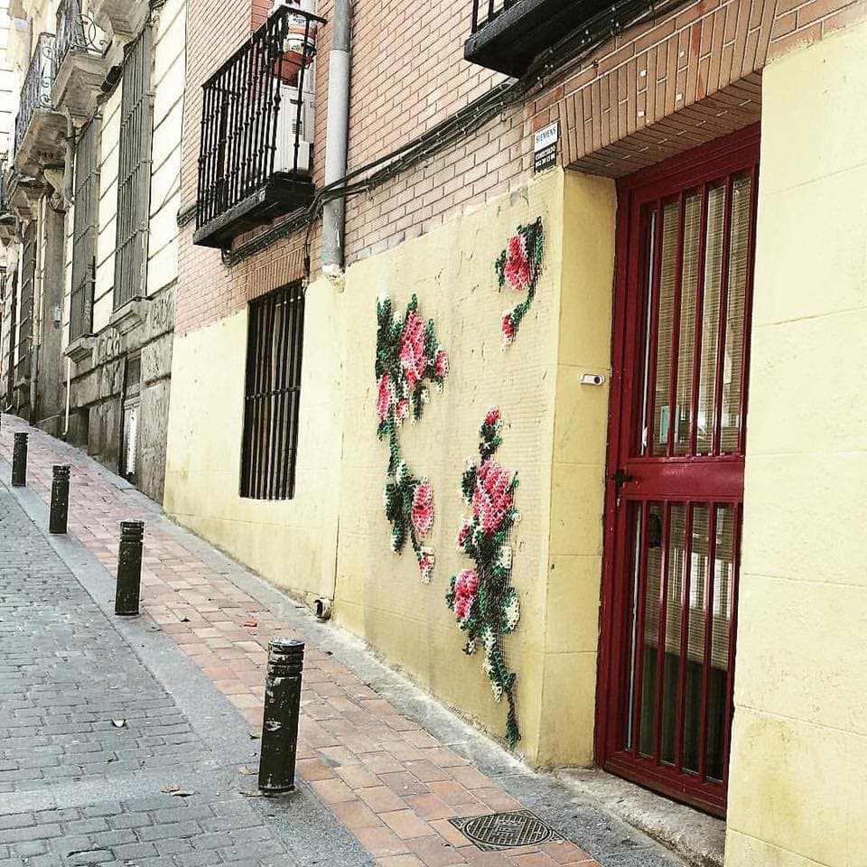 Floral Street Installations by Raquel Rodrigo floral-cross-stitch-2