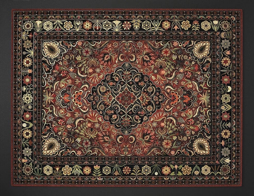 a painting of a colorful rug