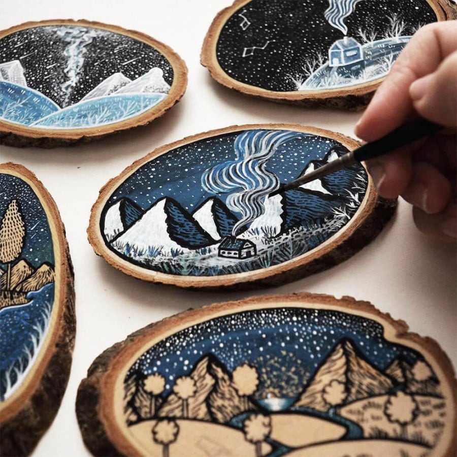 Spectacular Illustrations on Wood Slices by Meni Chatzipanagiotou meni-chatzipanagiotou-8