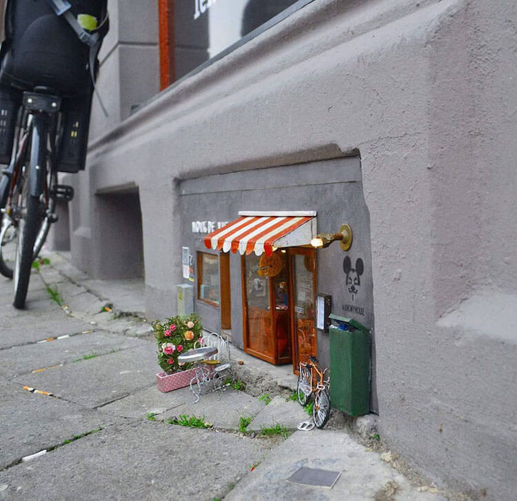 “AnonyMouse” Artists Creates Tiny Shops for Mice on the Streets tiny-mice-shops-sweden-12