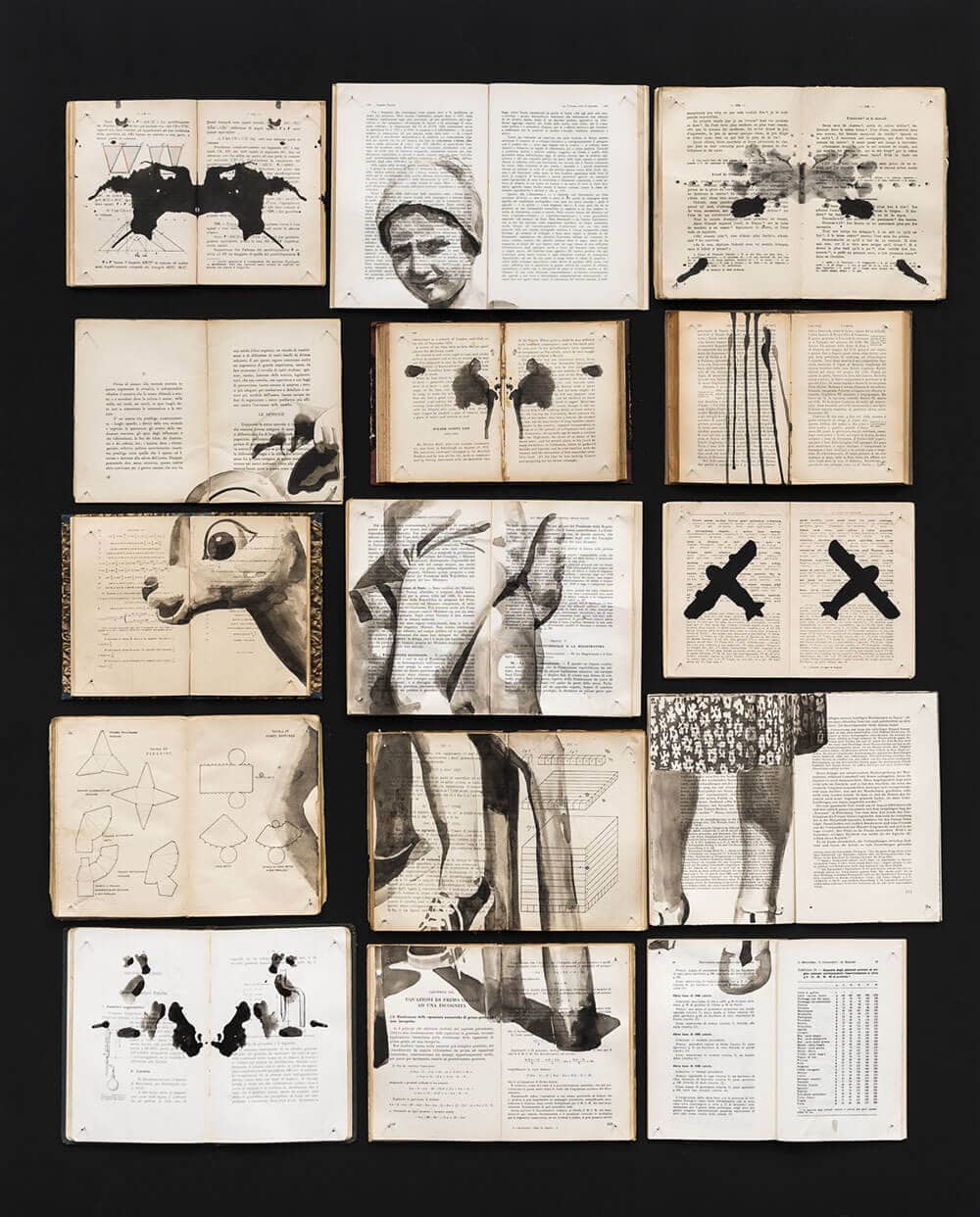 This Artist Creates Ink Paintings on Arrays of Vintage Books