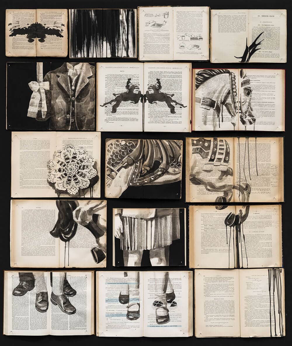 This Artist Creates Ink Paintings on Arrays of Vintage Books