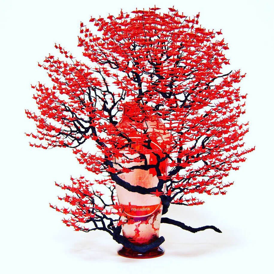 Extraordinary Bonsai Trees Created From 1000s Of Tiny Origami Cranes By Naoki Onogawa