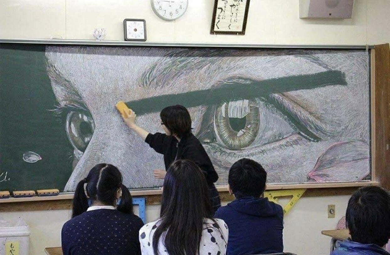 They utilize colorful chalk to make huge artworks on a chalkboard and it&am...