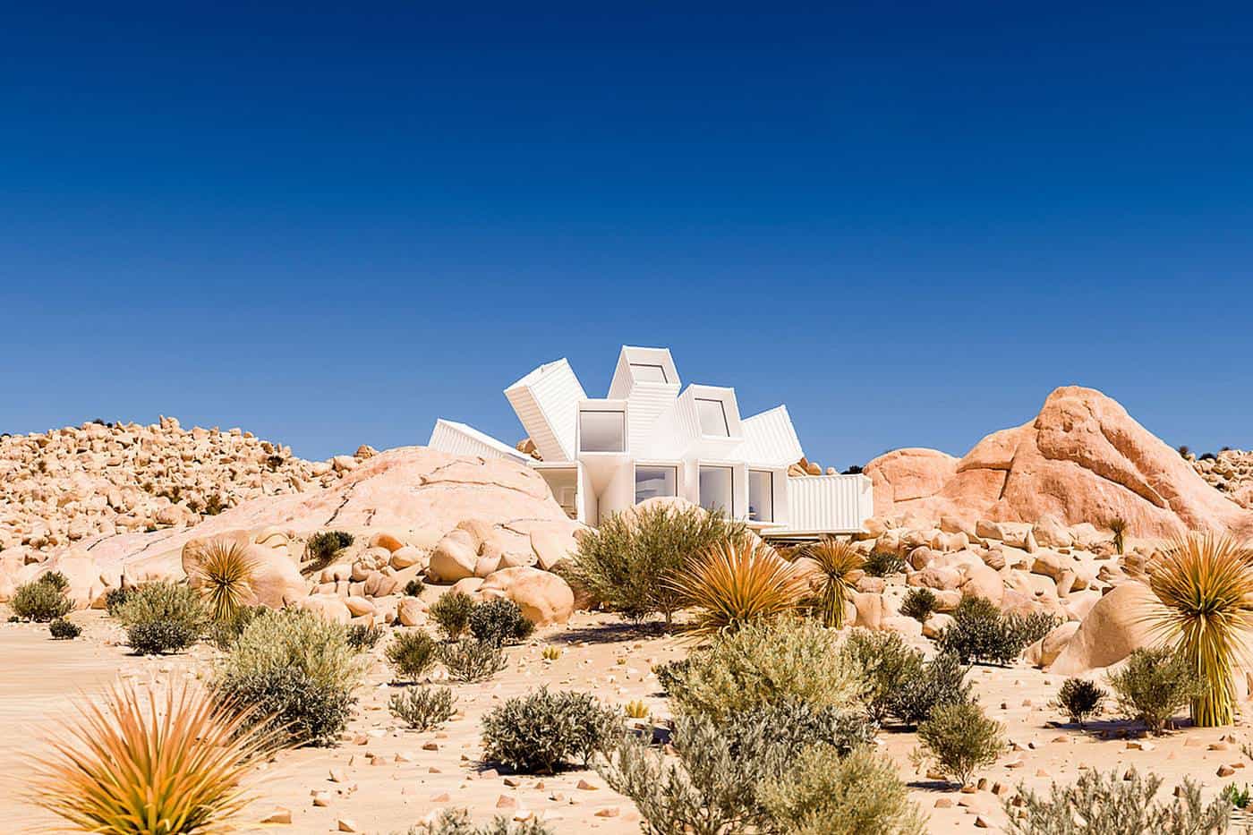 A House Made of White Cargo Containers In California Desert