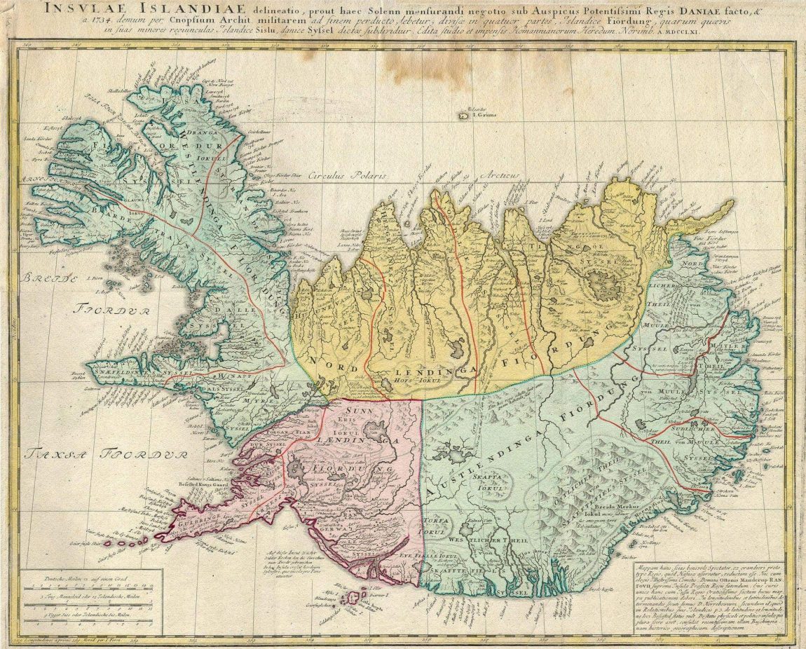 1761 Homann Heirs Map of Iceland Insulae Islandiae Geographicus Islandiae hmhr 1761