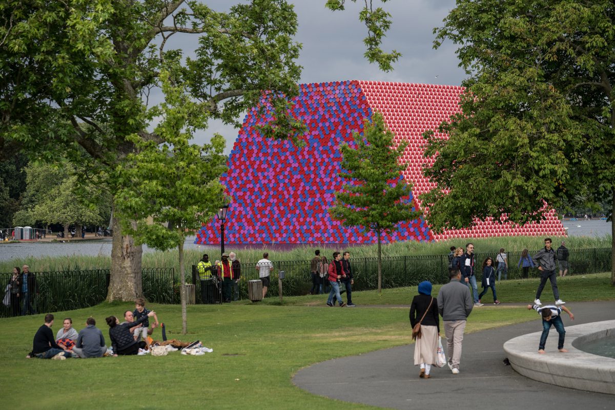 An Artist Unveils Massive Sculpture Made from 7,506 Barrels in London's Hyde Park