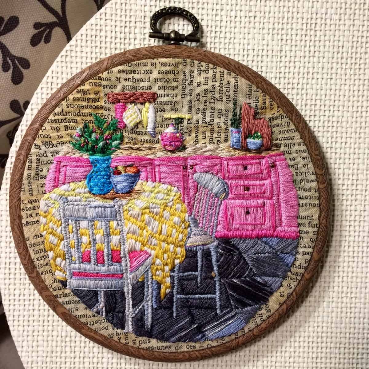 A Russian Artist Designs Colorful Embroidery of Home Interiors