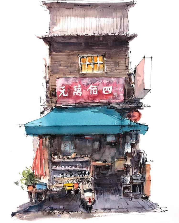 Shanghai-Based Artist Memorializes Asia’s Old Storefronts In Watercolor And Ink