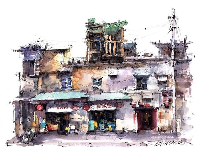 Shanghai-Based Artist Memorializes Asia’s Old Storefronts In Watercolor And Ink