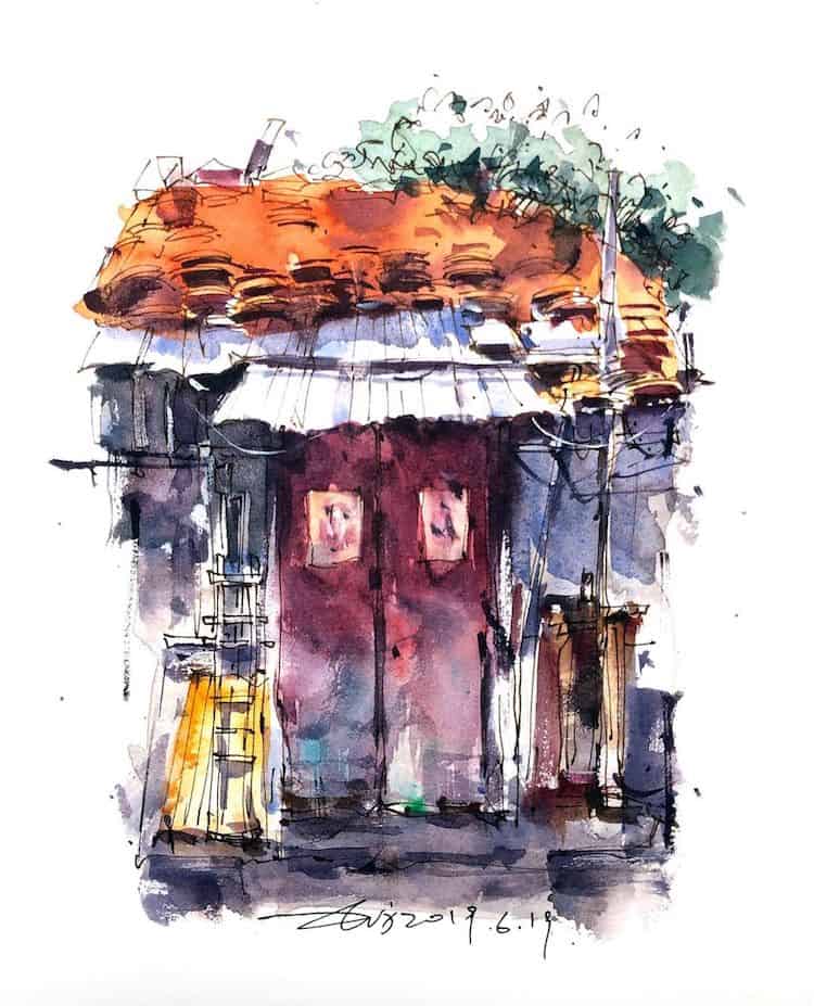 Shanghai-Based Artist Memorializes Asia’s Old Storefronts In Watercolor And Ink