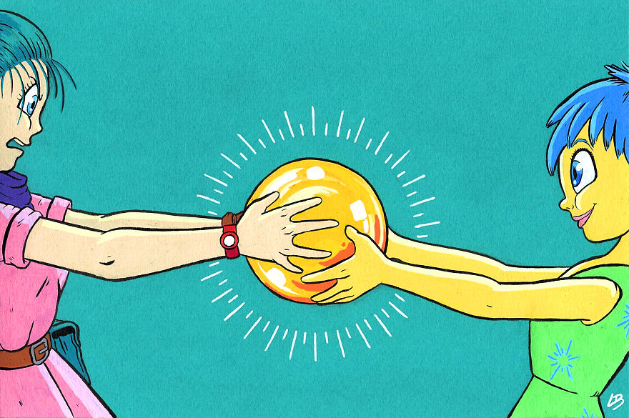 Linda Bouderbala and her illustrations of characters fighting over the same thing