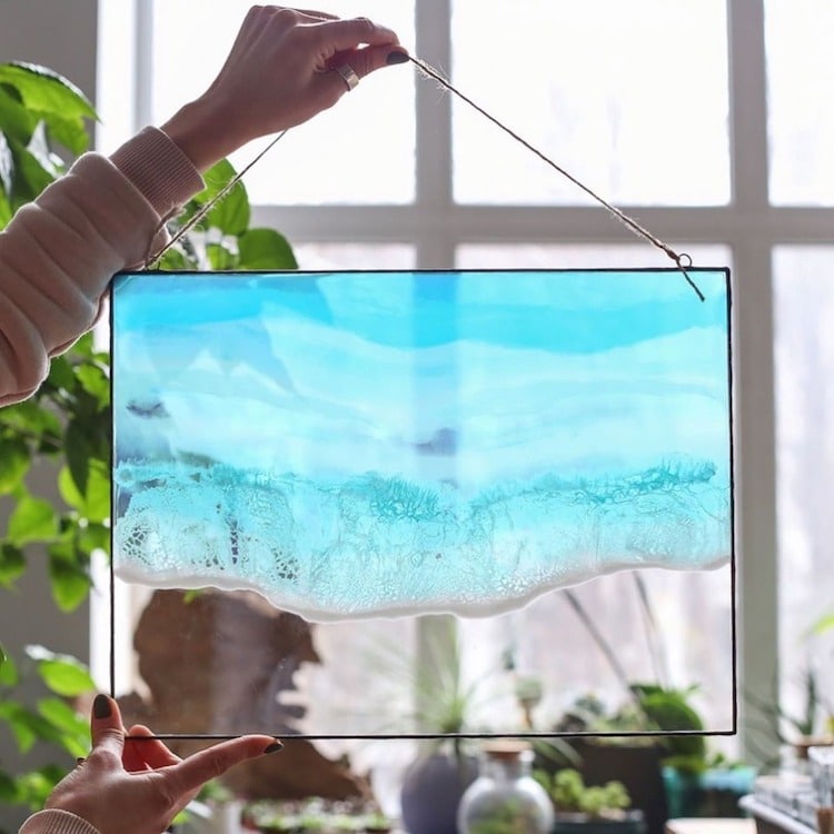 Pendants and swirling resin wall hangings capture the beauty of crashing waves