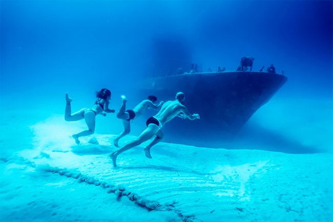Series of "Underwater Playground" photos with professional freedivers