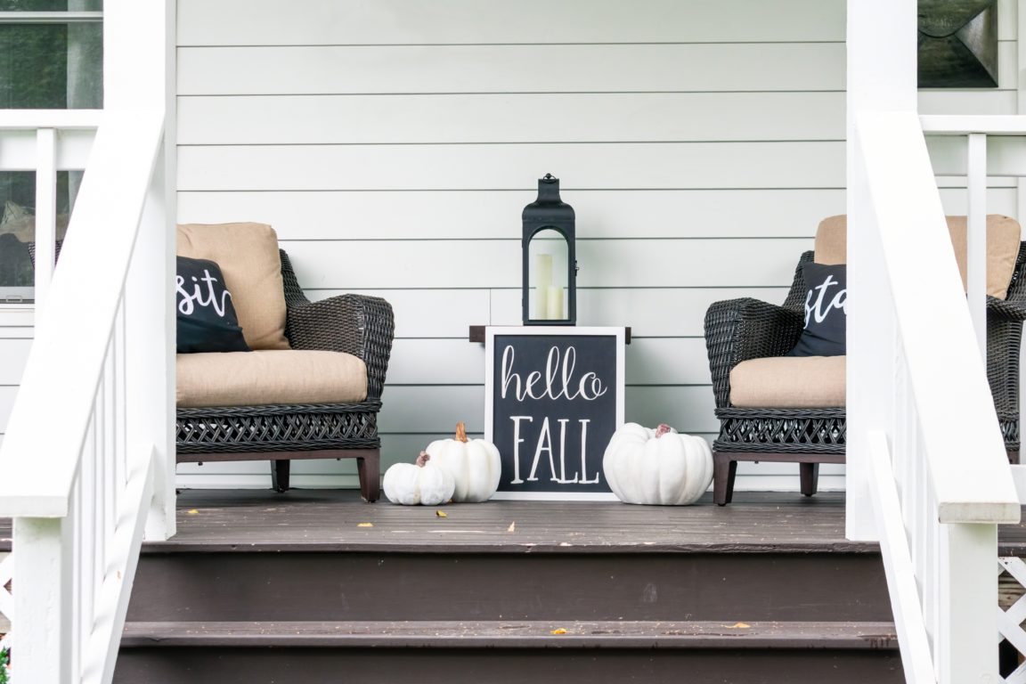 cute stylish fall decor on the front porch hello f FR3GMGT
