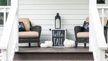 cute stylish fall decor on the front porch hello f FR3GMGT