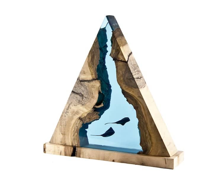 Ocean-Inspired wood and resin lamps by Samil Demirel