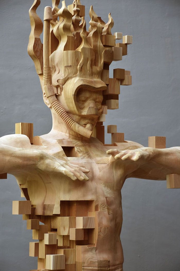 pixelated wood sculptures hsu tung han 1
