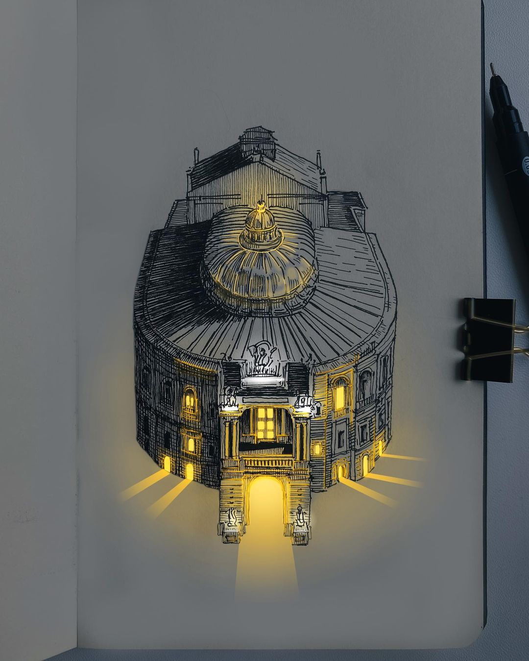 An Artist Makes Glowing Drawings Of Architectural Structures Using Pen And Ink Freeyork