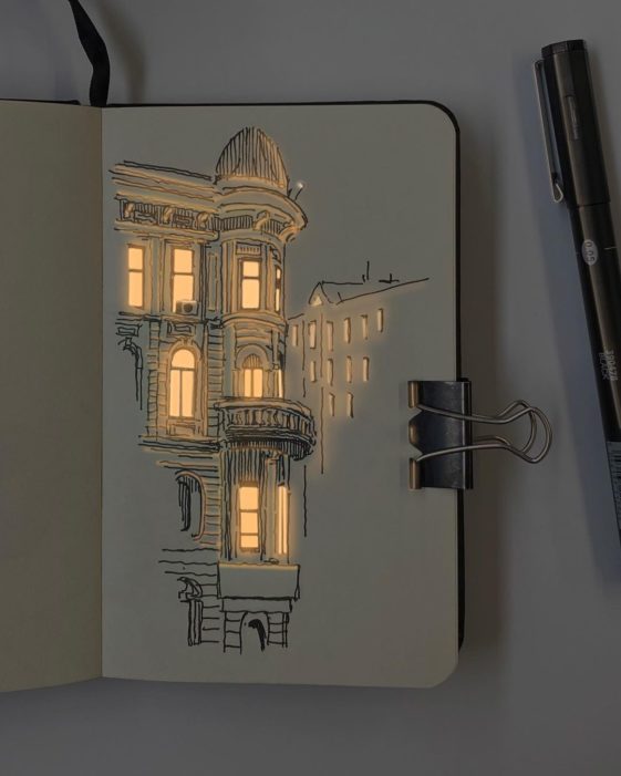 An Artist Makes Glowing Drawings Of Architectural Structures Using Pen And Ink Freeyork